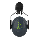 A set of black passive ear muffs, branded with "PIP - Protective Industrial Products," featuring a green "1" on the exterior. Designed for sound protection, they include an adjustable headband with metal connectors.