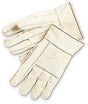 A pair of cream-colored MCR Memphis Hot Mill Gloves 9132K by MCR Safety, reminiscent of finely stitched safety gloves, laid flat with visible detailing along the fingers and cuffs, one gently overlapping the other.