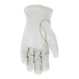 The MCR Safety Memphis Grain Leather Drivers Road Hustler Glove 3200 is shown in white grain leather with the palm up, highlighting its keystone thumb and stitching. 