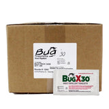 A brown Coretex box labeled "BugX30 Deet Insect Repellent Towelettes 300/Case 12643," with a single packet in front, provides effective mosquito and tick protection.