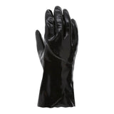 The MCR Safety Memphis Single Dipped Smooth Finish Glove 6212 (12 pairs) is displayed upright, black and shiny, with gently bent fingers that mimic a relaxed hand.