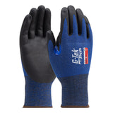Two PIP G-Tek Paradox PolyKor A6 Foam Nitrile Gloves (model 16-361), shown in blue and black with one glove displaying the palm and the other showing the back with “G-Tek by PIP” branding. These gloves offer a cut-resistant design and feature a foam nitrile coating for improved dexterity and grip.