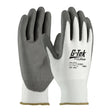 The PIP G-TEK CR Great White 13 Gauge PolyKor Gloves 16-D622 offer cut level 4141 protection, with gray polyurethane-coated palms and fingertips and a white back. These gloves are specially designed for industrial and construction work, providing enhanced cut resistance. Available in a pack of 12 pairs.
