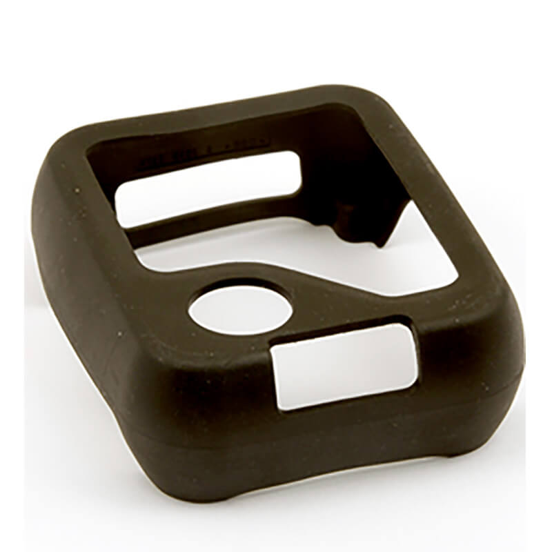 The RKI Instruments 03 Series Rubber Boot 20-0325 is a black, rectangular protective case with three cutouts, designed by RKI Instruments to fit gas detectors; ideal as a reliable accessory for added device protection.