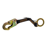 The Frontline Fall Protection D-Ring 18" Extension Lanyard ACEL18S features a large snaphook clip, a sturdy black strap, and a circular metal dorsal d-ring for reliable fall protection extension.