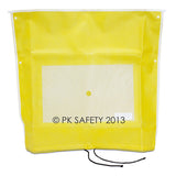 The Allegro Bitrex Respirator Fit Test Kit 2041 from Allegro features a yellow protective bag with a clear center window, small round OSHA fit-test hole, white edges, metal-reinforced grommets, and black drawstrings—perfect for kit or NIOSH respirator storage.