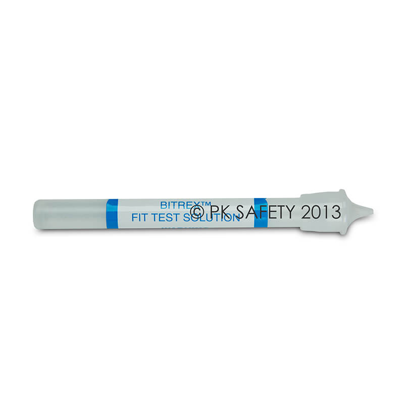 A small, clear ampoule labeled "Allegro Bitrex Respirator Fit Test Kit 2041" with a scored neck for easy opening, used for OSHA-compliant NIOSH respirator fit testing. "Allegro" is the brand name shown in the image.