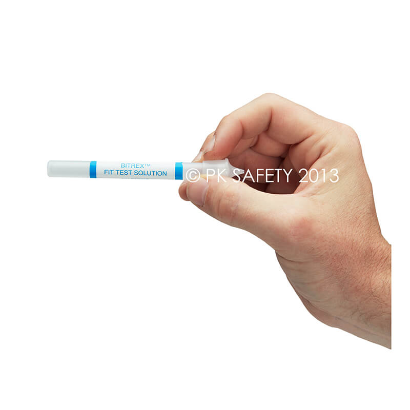 A hand holds an Allegro Bitrex Respirator Fit Test Kit 2041 tube against a plain white background, perfect for OSHA-compliant fit testing of NIOSH respirators.