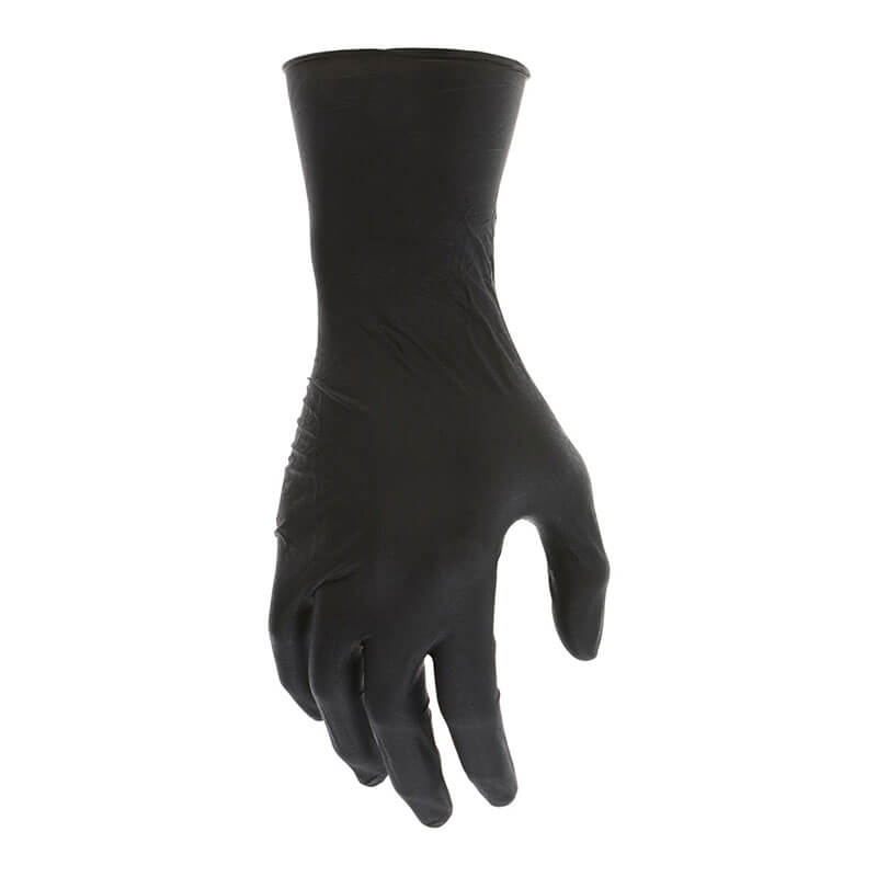 A single MCR Safety NitriShield Stealth Extra Glove 6062, from a 10-box set, is shown upright with fingers slightly curved against a plain white background.