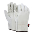 Introducing the MCR Safety Memphis Select Grade Leather Driver Glove 3201. This set of driver gloves features a cream color and is crafted from premium grain leather, complete with stitched seams that reveal both the front and back sides. The gloves have a slightly loose fit around the wrists, providing comfort without compromising on safety. Made from soft, flexible material, they are ideal for ensuring protection during various tasks.