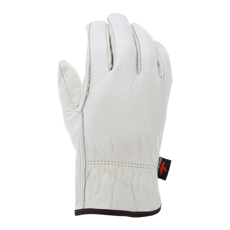 The MCR Safety Memphis Select Grade Leather Driver Glove 3201 (12 pairs) is a premium work glove with visible stitching, black wrist trim, and a black/red side tag—designed for durability and ideal for drivers.