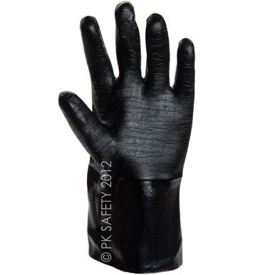 The MCR Memphis Black Jack Neoprene Glove 6932, featuring a textured surface perfect for industrial applications, stands upright with fingers extended. The elegantly displayed text "© MCR Safety 2012" along the side emphasizes its superior craftsmanship and dedication to safety.