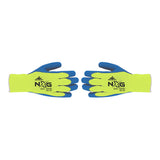 A set of MCR Safety NXG Insulated Hi-Vis Work Gloves 9690Y, featuring bright yellow-green palms and blue fingers with "NXG" and "SAFETY" labeled on the back, shown palms down on a white background. Sold as a pack of 12 pairs.