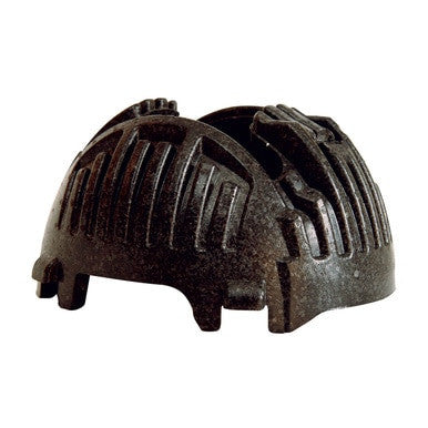 This small, round JSP MK8 Evolution Type II Linesman Hard Hat (model 280-AHS240-10) by PIP - Protective Industrial Products features arch-like grooves and ridges on its dark metal surface, resembling a safety helmet. Its abstract, industrial appearance reflects the robust design aimed at impact protection.