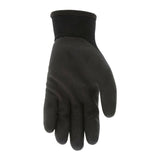 A set of 12 pairs of MCR Safety Ninja Ice Insulated Work Gloves N9690Q, featuring a textured HPT coating and ribbed wrist cuffs in black, shown palm forward against a white background for superior hand protection.