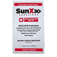 Image of a Coretex SunX SPF30 sunscreen pouch. It provides broad-spectrum protection and is formulated with aloe vera gel and Vitamin E. The sunscreen is PABA-free, oil-free, non-greasy, and water-resistant for up to 80 minutes. This FDA-compliant sunscreen pouch weighs 7 grams and ensures effective skin protection.