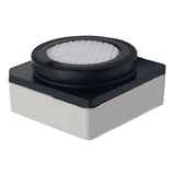 The Honeywell BW Replacement Oxygen (O2) Sensor, 1-Series SR-X1-1S from Honeywell Analytics Inc features a square design with a raised circular grid pattern on top. It has a white base that is enclosed by a black frame surrounding the circular section, exemplifying the precision of the 1-Series sensor design.
