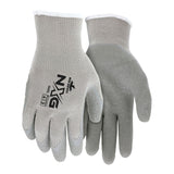 A pair of MCR Safety Memphis 9688 Flex Tuff II gloves with gray latex coating, white cuffs, and black logos on the back, shown palm and back view on a white background. Brand: MCR Safety. Sold as 12 pairs.
