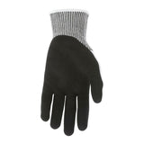 A single black MCR Safety CutPro 13G Double Coated Nitrile Glove (92754) with a gray and white ribbed cuff, shown palm up on a white background.
