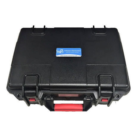 The mPower Electronics mPower POLI MP400 Hard Case M004-0309-100, featuring a blue and white label, provides reliable storage with its durable latches and striking red handle. It is ideal for organizing your Confined Space Entry Kit or protecting your POLI MP400 Gas Detector.