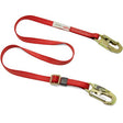 The Protecta Web Positioning Lanyard-Adjustable Length 1385301 by 3M DBI-SALA Fall Protection is an ideal red safety strap designed for fall restraint. It is equipped with a metal locking carabiner at each end to ensure climbing security and complies with OSHA standards. Additionally, it features an adjustable buckle that allows for easy length modification.