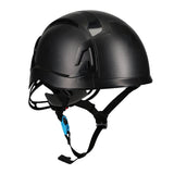 The PIP EVO ALTA Ascend Type II Vented Helmet 280-EVOALTV by Protective Industrial Products is constructed with an ABS shell and an EPP foam impact liner. It boasts a chin strap and adjustable settings for optimal protection, alongside a sleek, rounded design that incorporates side ventilation openings for improved airflow.