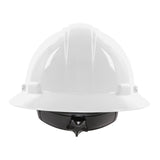 PIP Dynamic Kilimanjaro Full Brim Hard Hat 280-HP641R in white, featuring an HDPE shell and a black inner suspension system with wheel ratchet adjustment, displayed from the front against a plain background, available 12 per case.