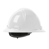 A PIP Dynamic Kilimanjaro Full Brim Hard Hat 280-HP641R, boasting a glossy HDPE shell, surrounded by a full brim and equipped with an internal wheel ratchet adjustment strap, set against a plain white background.