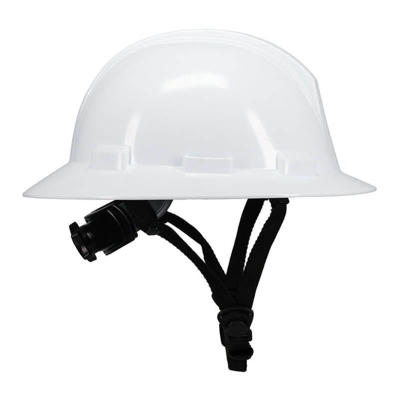 The PIP Kilimanjaro Type II Safety Helmet w/Mips 280-HP642RM-CH, in white with a black adjustable chin strap from PIP, is shown in a side view against a plain background.