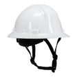 The PIP Kilimanjaro Type II Safety Helmet w/Mips 280-HP642RM-CH in white features a black adjustable chin strap and is designed to meet ANSI standards, offering advanced protection from the trusted brand PIP. Shown on a plain white background.