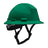 The PIP Kilimanjaro Type II Safety Helmet with Mips, model 280-HP642RM-CH, is a dark green helmet with a wide brim and adjustable black chin strap, designed for jobsite head protection and ANSI compliant.