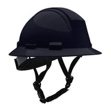 The PIP Kilimanjaro Type II Safety Helmet w/Mips 280-HP642RM-CH in black offers superior head protection for construction or industrial environments and includes a chin strap.