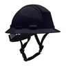 The PIP Kilimanjaro Type II Safety Helmet w/Mips 280-HP642RM-CH in black offers superior head protection for construction or industrial environments and includes a chin strap.