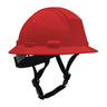 The PIP Kilimanjaro Type II Safety Helmet w/Mips 280-HP642RM-CH in red is shown with a chin strap against a white background, providing enhanced workplace protection.