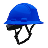 The PIP Kilimanjaro Type II Safety Helmet w/Mips 280-HP642RM-CH by PIP, in royal blue, features a black adjustable chin strap and is shown isolated on a white background.