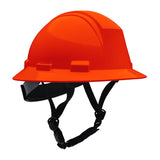 The PIP Kilimanjaro Type II Safety Helmet w/Mips 280-HP642RM-CH by PIP in hi-vis orange features an adjustable black chin strap and is shown against a white background.