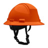 The PIP Kilimanjaro Type II Vented Helmet w/Mips 280-HP642RVM-CH by PIP, shown in orange with a black adjustable chin strap, is displayed on a plain white background.