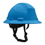 The PIP Kilimanjaro Type II Vented Helmet w/Mips 280-HP642RVM-CH, in sky blue, is an ANSI certified safety helmet with a chin strap from PIP, designed for head protection and shown on a white background.