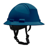 A navy PIP Kilimanjaro Type II Vented Helmet w/Mips 280-HP642RVM-CH featuring a black adjustable chin strap, shown from the side on a white background.