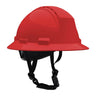 The PIP Kilimanjaro Type II Vented Helmet with Mips (280-HP642RVM-CH) is a red, full-brim safety helmet from PIP, featuring vents and an adjustable black chin strap, displayed against a white background.