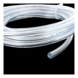 A coiled, transparent BW Technologies Tygon Calibration Hose 1 ft (C2-HOSE1-1) by Honeywell with blue text is shown on a black background, one end extended. Ideal as a gas detector accessory for GasAlertMicroClip X3.