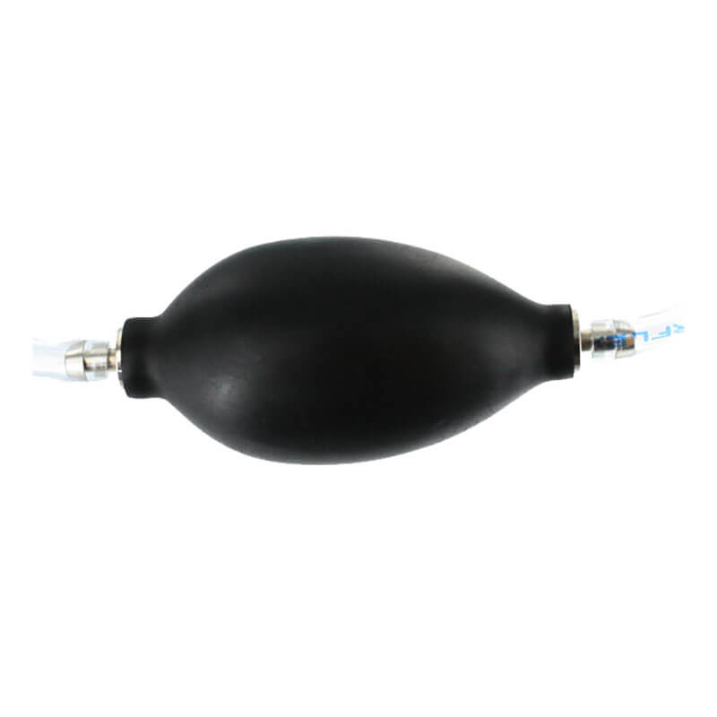 The BW Honeywell Manual Aspirator Pump (MC-AS01) by BW Technologies is a black rubber bulb pump with clear tubing connectors, designed as a GasAlert MicroClip accessory for siphoning or transferring liquids.
