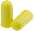 Displayed against a white background are two 3M E-A-R Taper-Fit Uncorded Earplugs, designed for optimal noise reduction; one stands upright while the other reclines gracefully on its side.