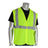 A mannequin wears the PIP Type R Class 2 Two-Tone Value Mesh Vest 302-MVG in hi-vis yellow with reflective silver stripes over a black t-shirt. This sleeveless PIP vest offers ANSI Class 2 visibility and is made of mesh fabric for safety.