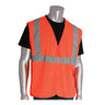 A mannequin displays a black shirt under the PIP Type R Class 2 Two-Tone Value Mesh Vest 302-MVG in Hi-Vis Orange with reflective silver stripes, showcasing essential traffic safety gear, against a white backdrop.