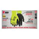 MCR Safety NXG Hi-Vis Work Gloves 96731HV (12 pairs) feature yellow and black latex-coated gloves for enhanced visibility, superior grip, and high dexterity—ideal for tough jobs. Brand: MCR Safety.