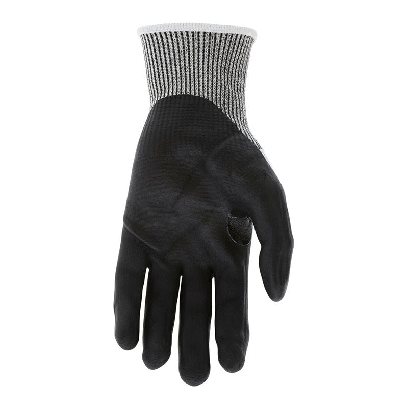The MCR Safety Cut Pro 13 Ga HyperMax Bi-Polymer Glove 92754BP, black with a gray ribbed cuff, is shown palm facing forward on a white background.