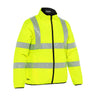 Introducing the PIP Bisley ANSI Type R Class 3 Women's Reversible Puffer Jacket by Protective Industrial Products. This hi-vis yellow jacket features silver reflective stripes across the chest, waist, and sleeves. With its zipper closure and collar, it ensures superior visibility in low-light conditions.