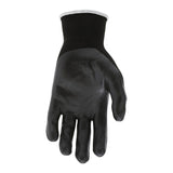 The MCR Safety Ninja X Professional Grade Glove N9674 (12 pairs) is a black work glove with a textured, coated palm and fingers, shown upright with the palm forward and a wrist cuff featuring a white edge.