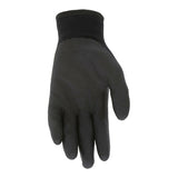 A black MCR Safety Ninja Ice Glove N9690 (12 pairs) with a textured surface and snug ribbed cuff, shown palm forward on a white background—perfect cold weather gloves by MCR Safety.